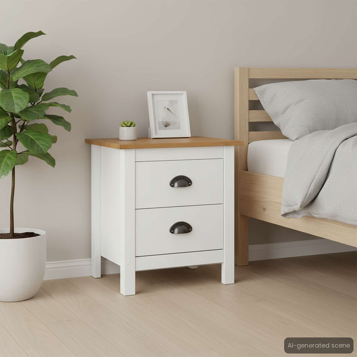 Comodino Hill Bianco 46x35x49,5 cm Legno Massello di Pino