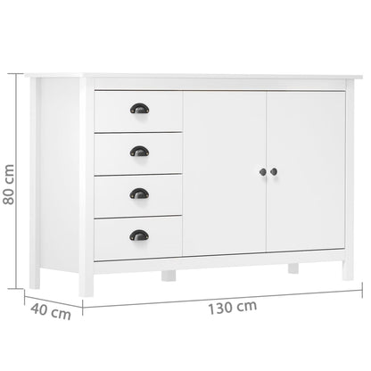 Credenza Hill Bianca 130x40x80 cm in Legno Massello di Pino