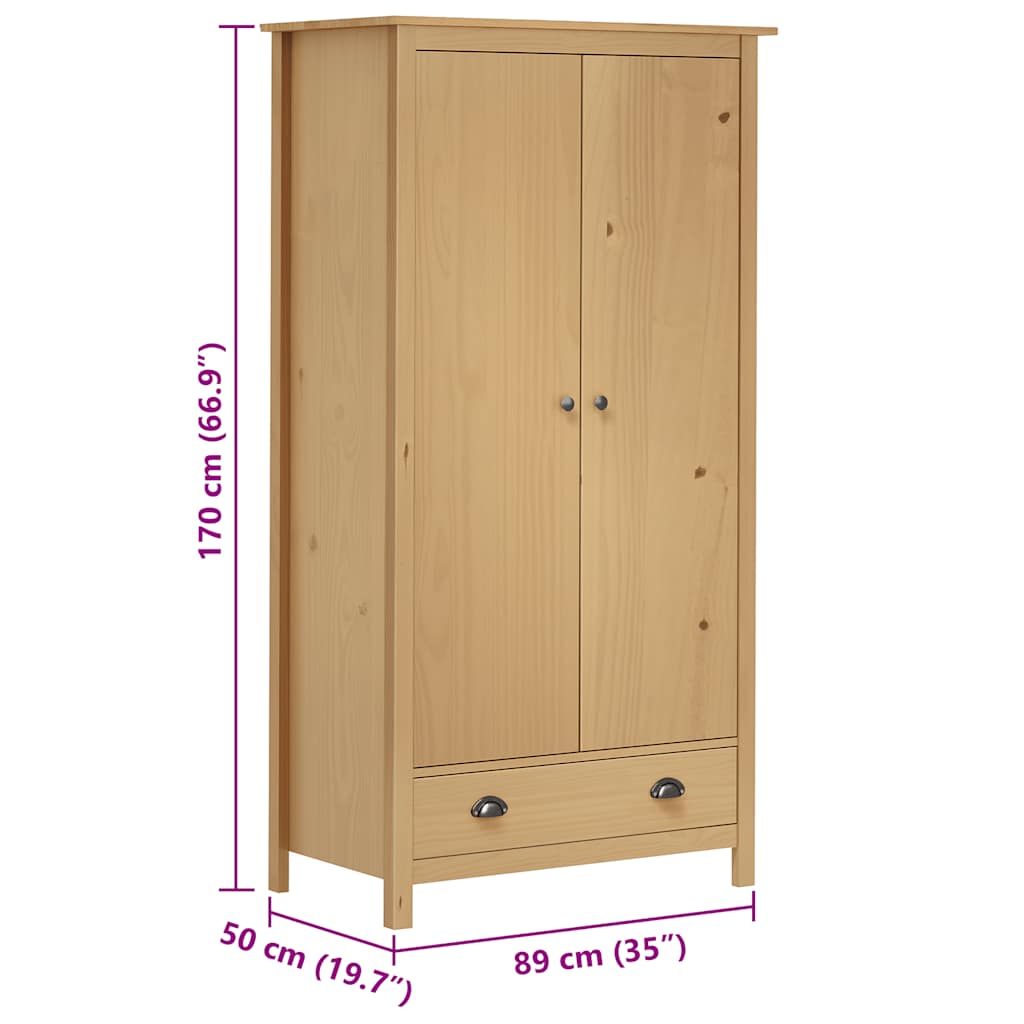 Armadio a 2 Ante Hill 89x50x170 cm Legno Massello di Pino - homemem39