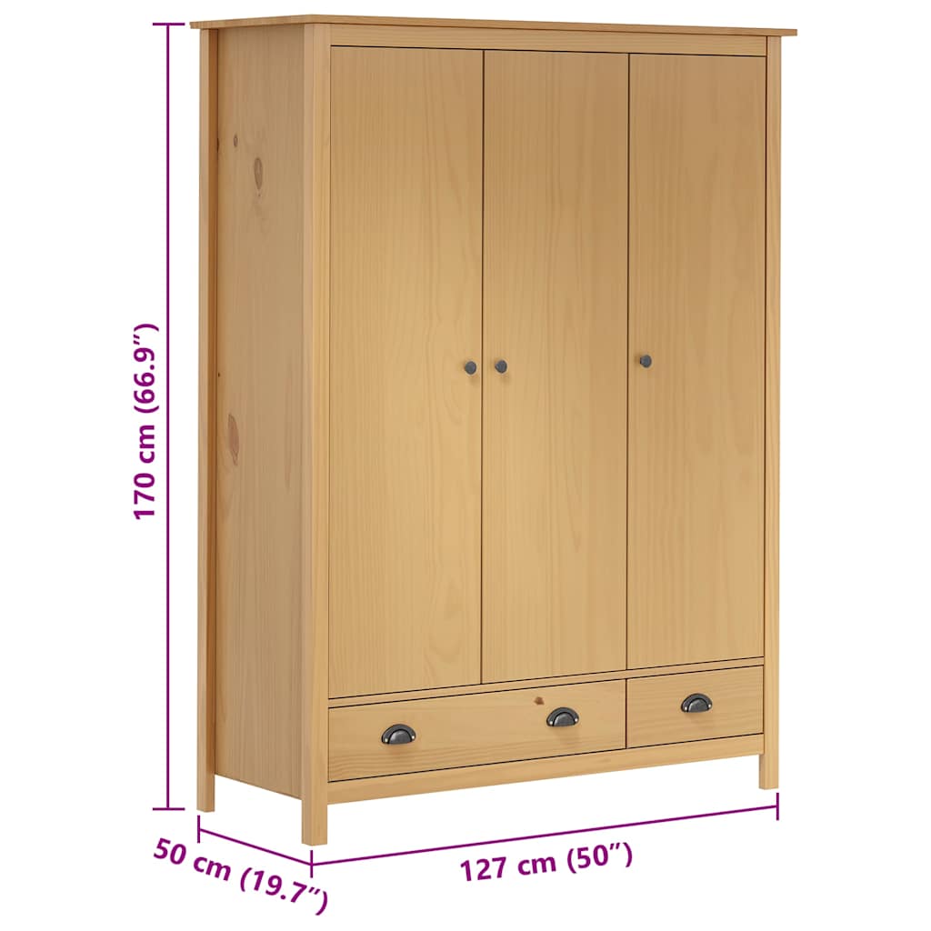 Armadio a 3 Ante Hill 127x50x170cm Legno Massello di Pino | homemem39