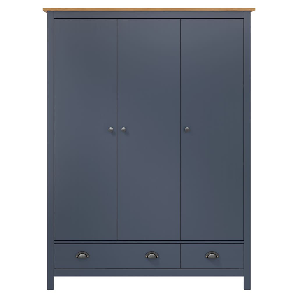 Armadio a 3 Ante Hill Grigio 127x50x170 cm in Legno di Pino