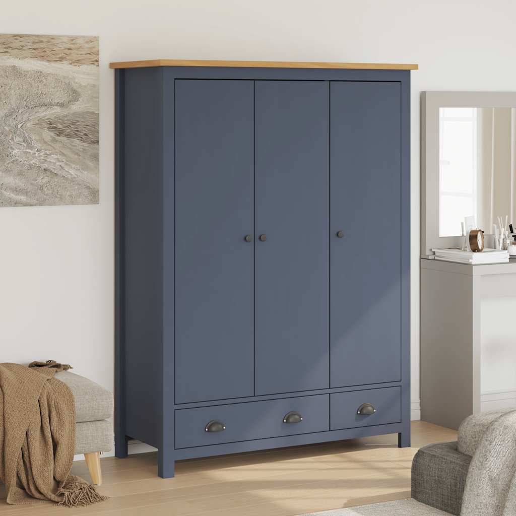 Armadio a 3 Ante Hill Grigio 127x50x170 cm in Legno di Pino