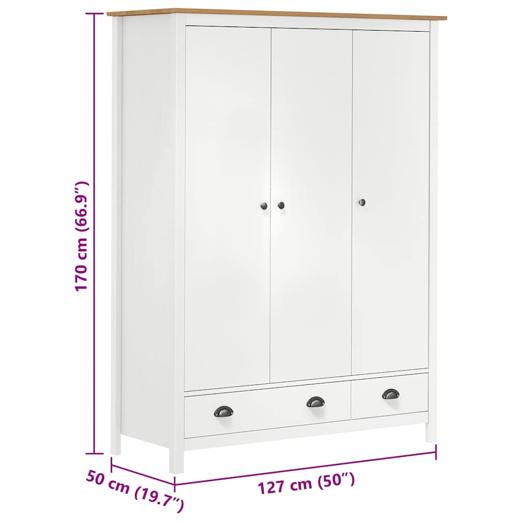 Armadio a 3 Ante Hill Bianco 127x50x170 cm in Legno di Pino | homemem39