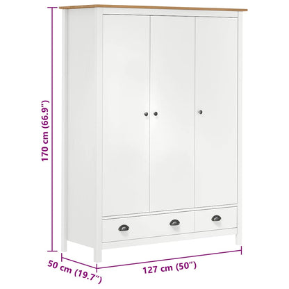 Armadio a 3 Ante Hill Bianco 127x50x170 cm in Legno di Pino | homemem39