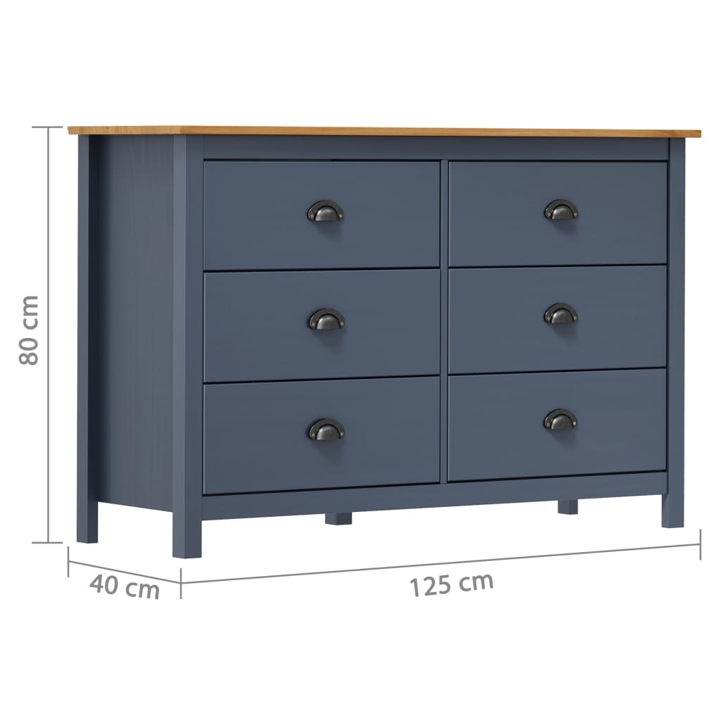 Credenza Hill Grigia 125x40x80 cm in Legno Massello di Pino - homemem39