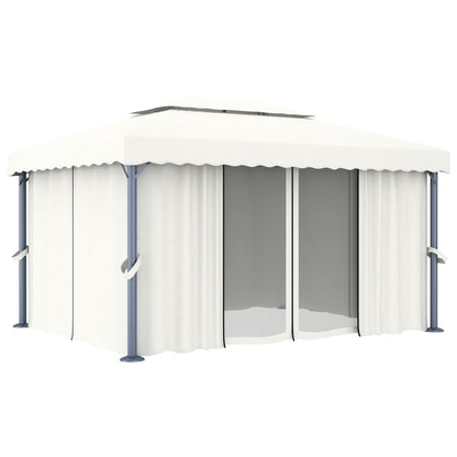 Gazebo con Tende 4x3 cm Bianco Crema Alluminio - homemem39