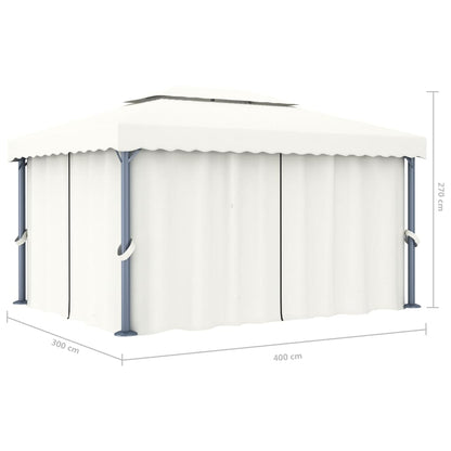 Gazebo con Tende 4x3 cm Bianco Crema Alluminio - homemem39