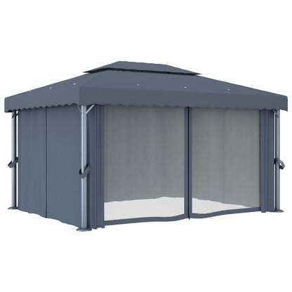 Gazebo con Tende 4x3 cm Antracite Alluminio - homemem39