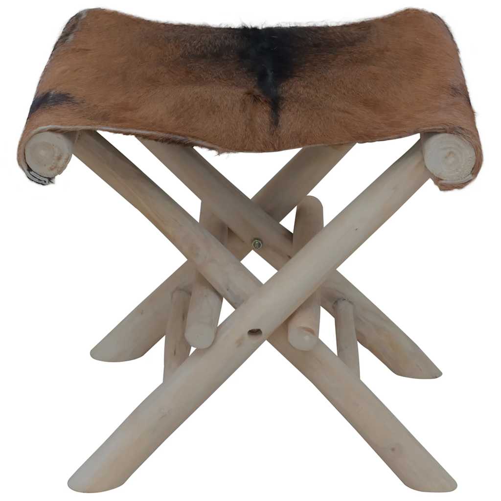 Sgabello Pieghevole in Pelle di Capra e Legno di Teak | homemem39