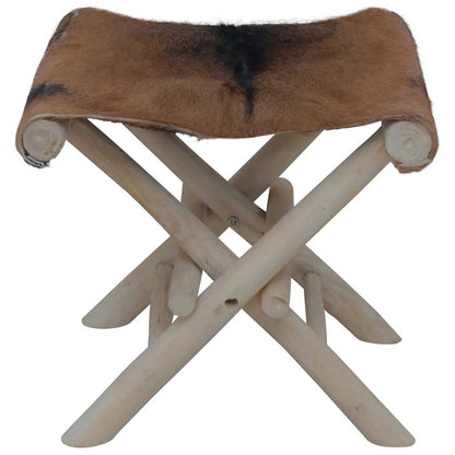 Sgabello Pieghevole in Pelle di Capra e Legno di Teak | homemem39