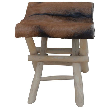 Sgabello Pieghevole in Pelle di Capra e Legno di Teak | homemem39