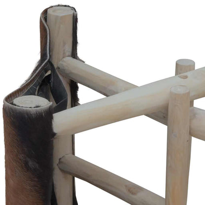 Sgabello Pieghevole in Pelle di Capra e Legno di Teak | homemem39