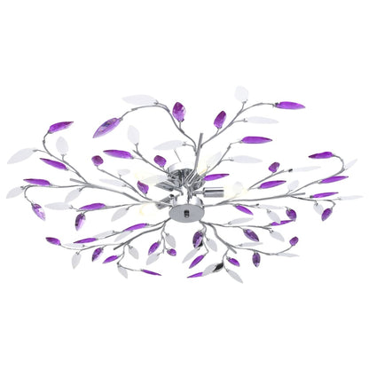 Lampadario Foglie e Bracci in Cristallo Acrilico 5 E14 Viola | homemem39