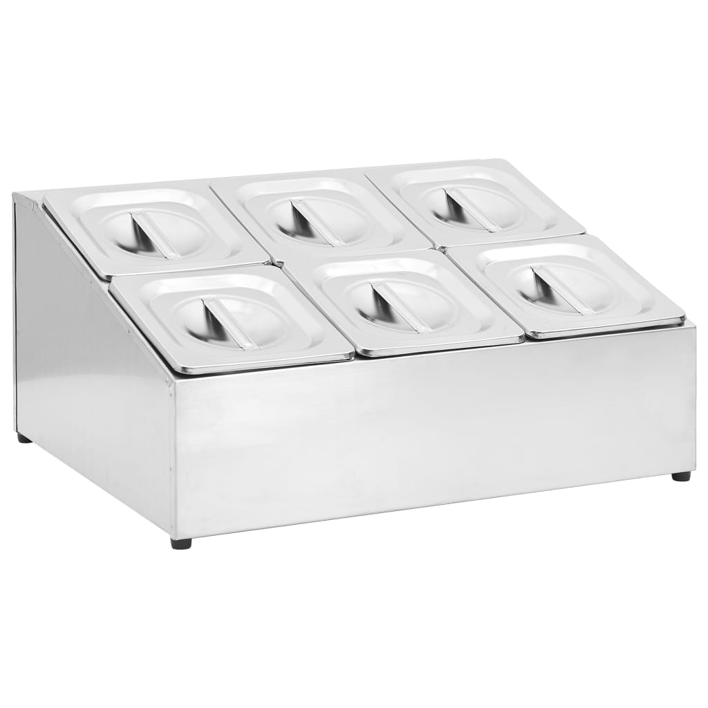 Supporto Gastronorm con 6 Contenitori GN 1/6 in Acciaio Inox