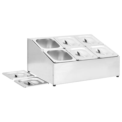 Gastronorm support with 6 GN 1/6 stainless steel containers