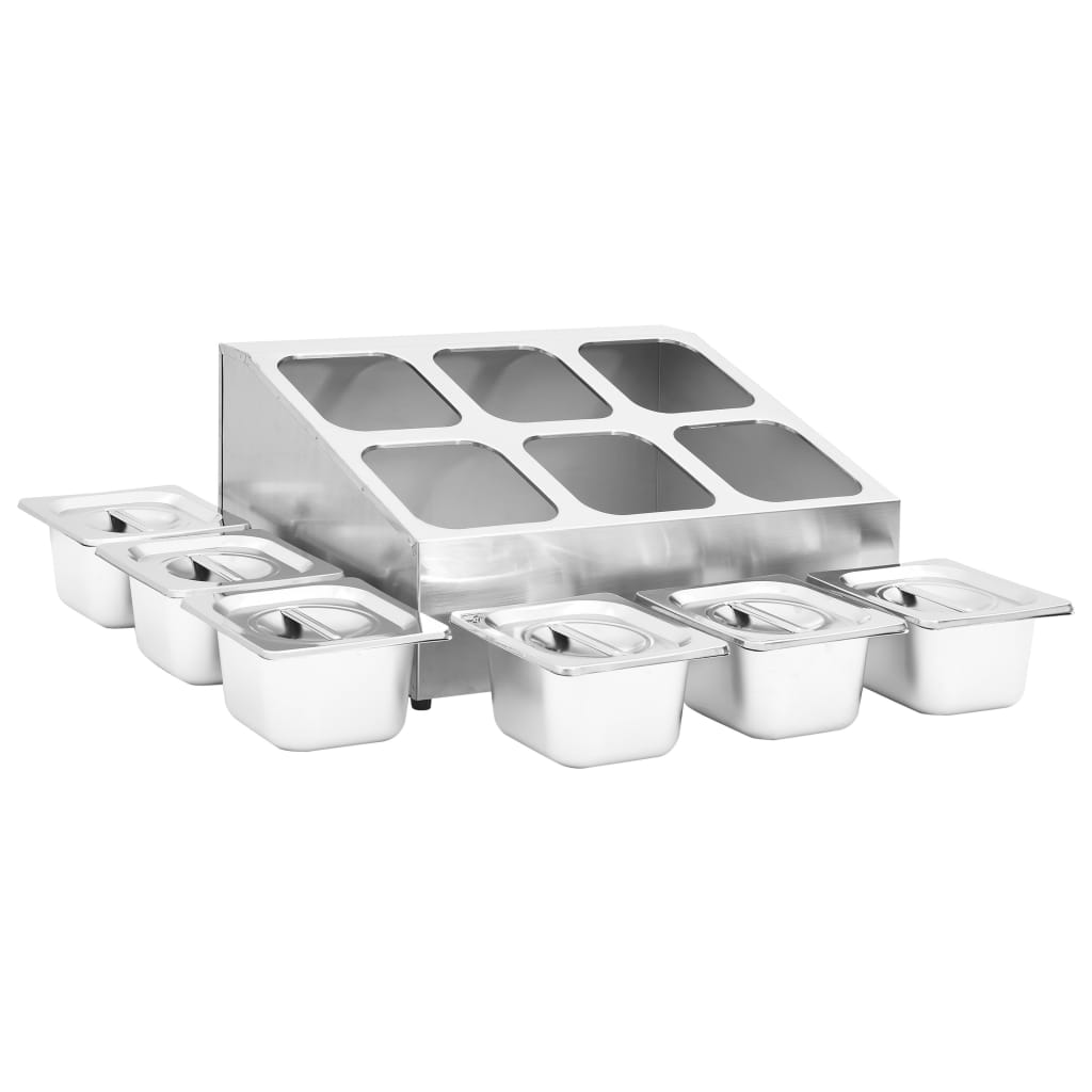 Gastronorm support with 6 GN 1/6 stainless steel containers