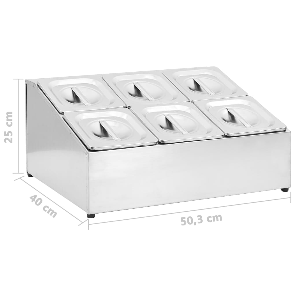 Gastronorm support with 6 GN 1/6 stainless steel containers