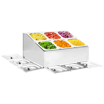 Gastronorm support with 6 GN 1/6 stainless steel containers