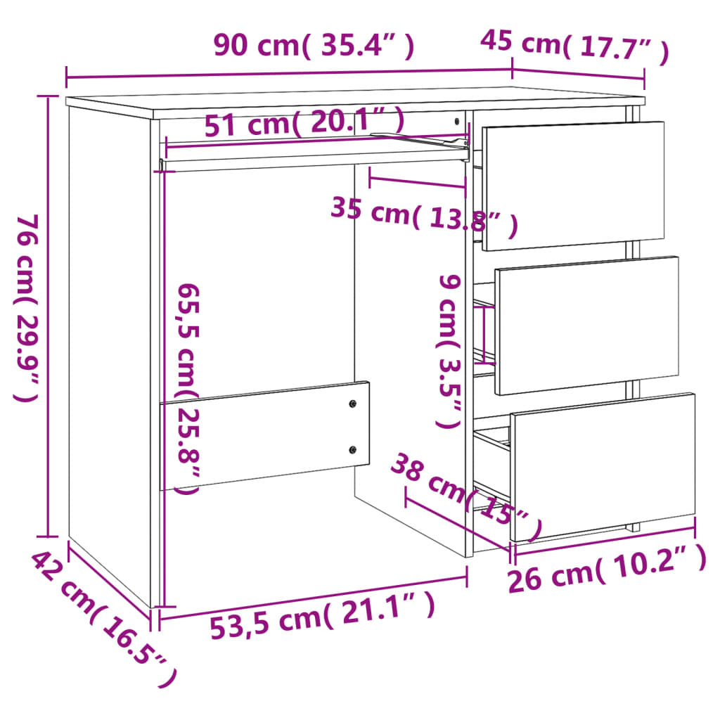 Scrivania Bianco Lucido 90x45x76 cm in Legno Multistrato