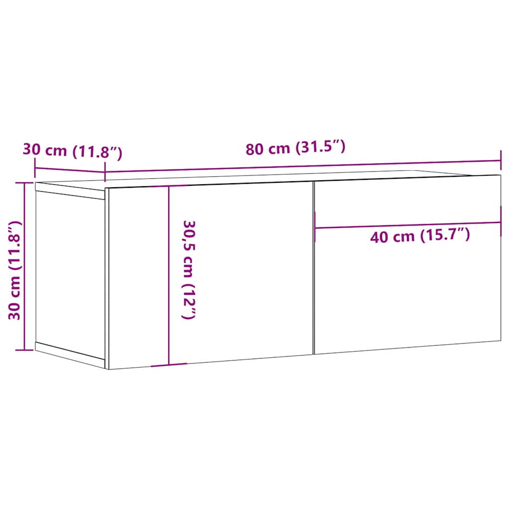 Mobile Porta TV Grigio Cemento 80x30x30 cm in Legno Multistrato