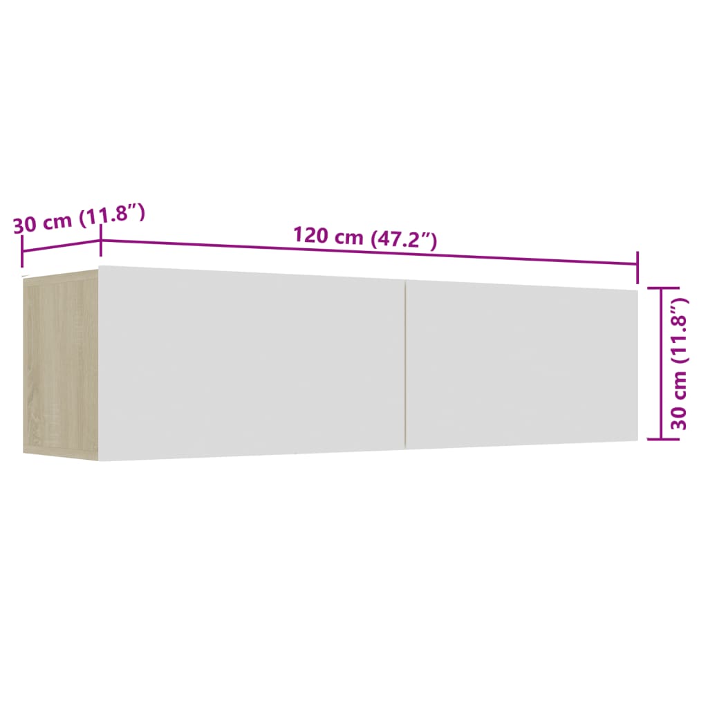 Mobile TV Bianco e Rovere Sonoma 120x30x30 cm Legno Multistrato