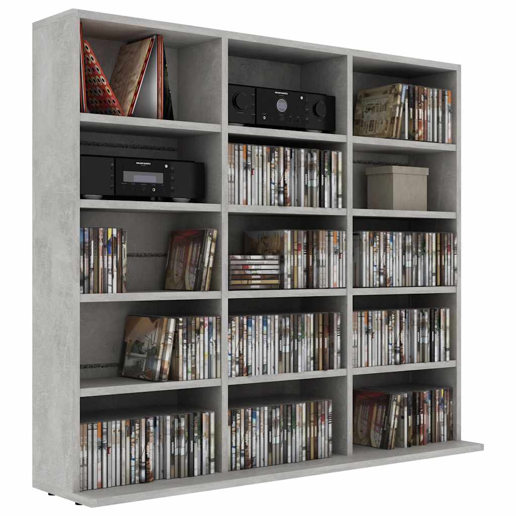 Mobile Porta CD Grigio Cemento 100x23x89,5 cm Legno Multistrato