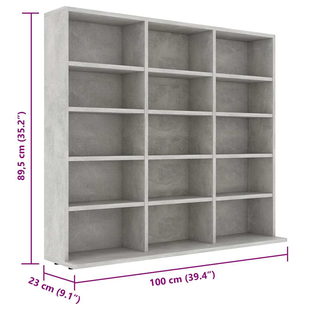 Mobile Porta CD Grigio Cemento 100x23x89,5 cm Legno Multistrato - homemem39