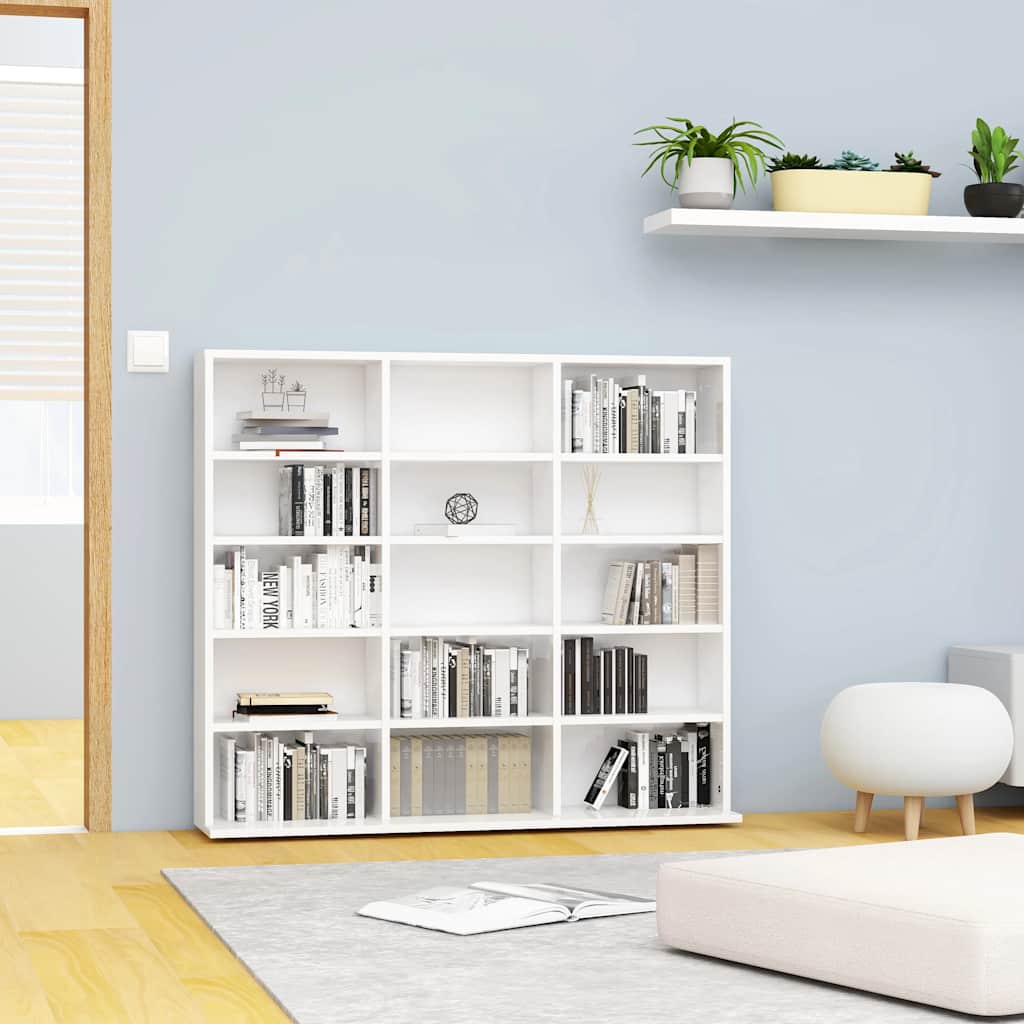 Mobile Porta CD Bianco Lucido 100x23x89,5 cm Legno Multistrato - homemem39