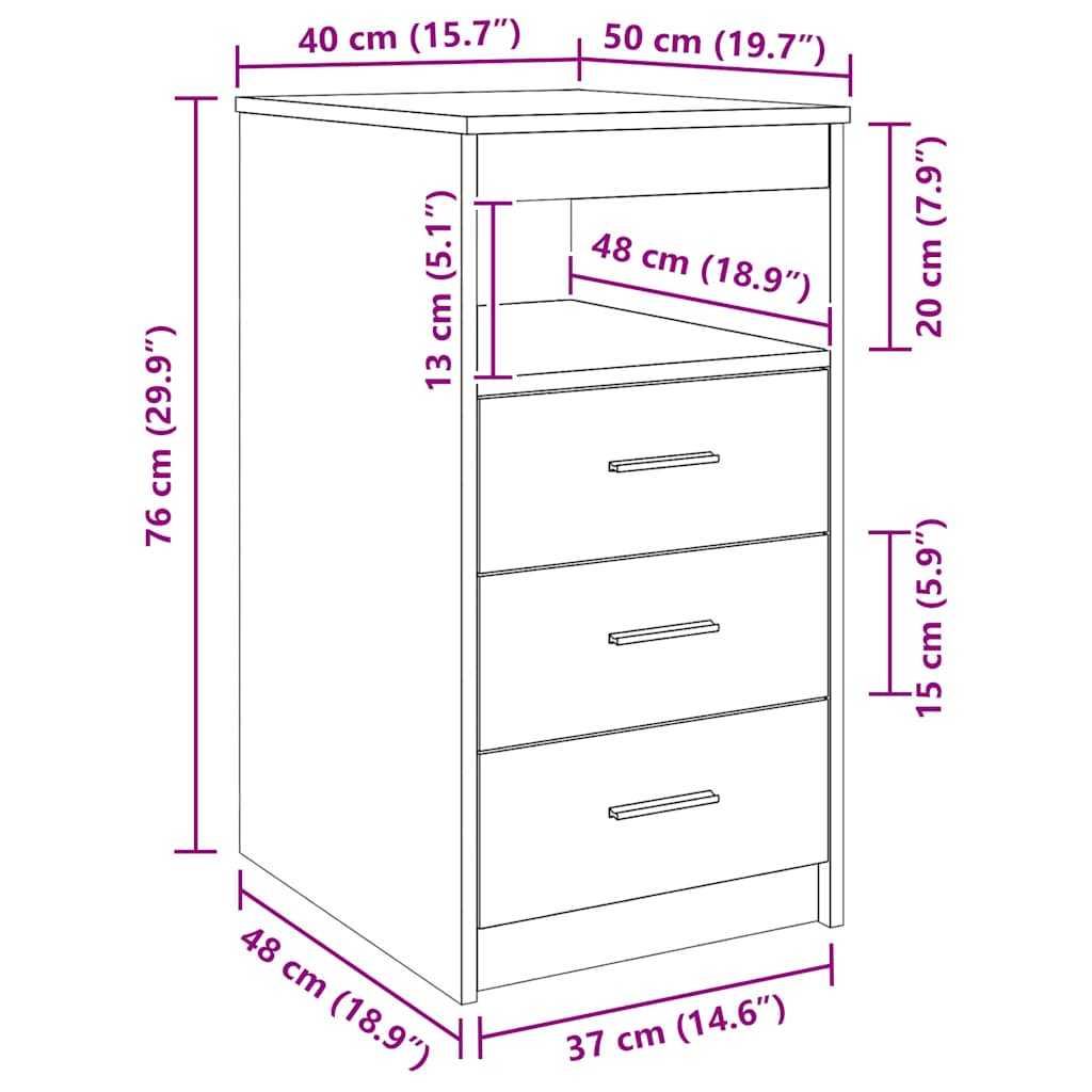 Cassettiera Grigio Cemento 40x50x76 cm in Legno Multistrato