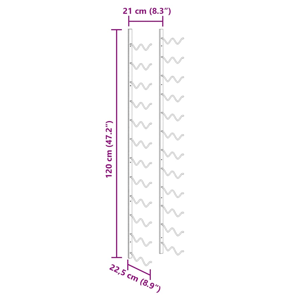 Portavini da Parete per 24 Bottiglie Nero in Ferro