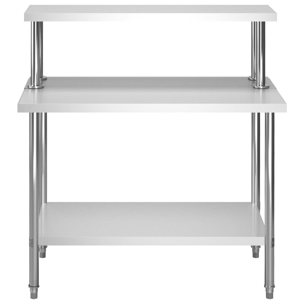 Tavolo Lavoro Cucina con Mensola 120x60x120 cm in Acciaio Inox | homemem39