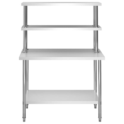 Tavolo Lavoro Cucina con Mensola 120x60x150 cm in Acciaio Inox - homemem39