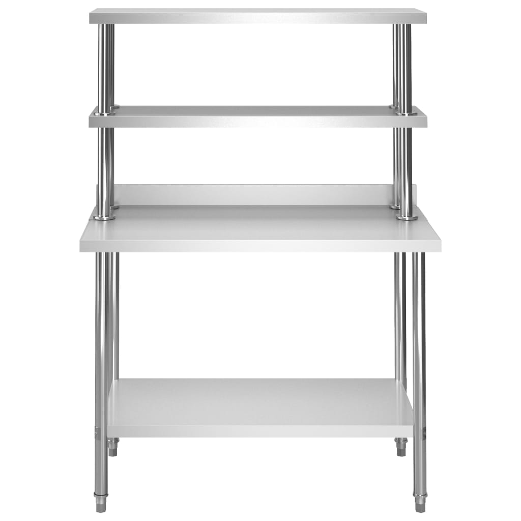 Tavolo Lavoro Cucina con Mensola 120x60x150 cm in Acciaio Inox - homemem39