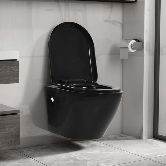 WC a Muro con Sciacquone Nascosto in Ceramica Nera - homemem39