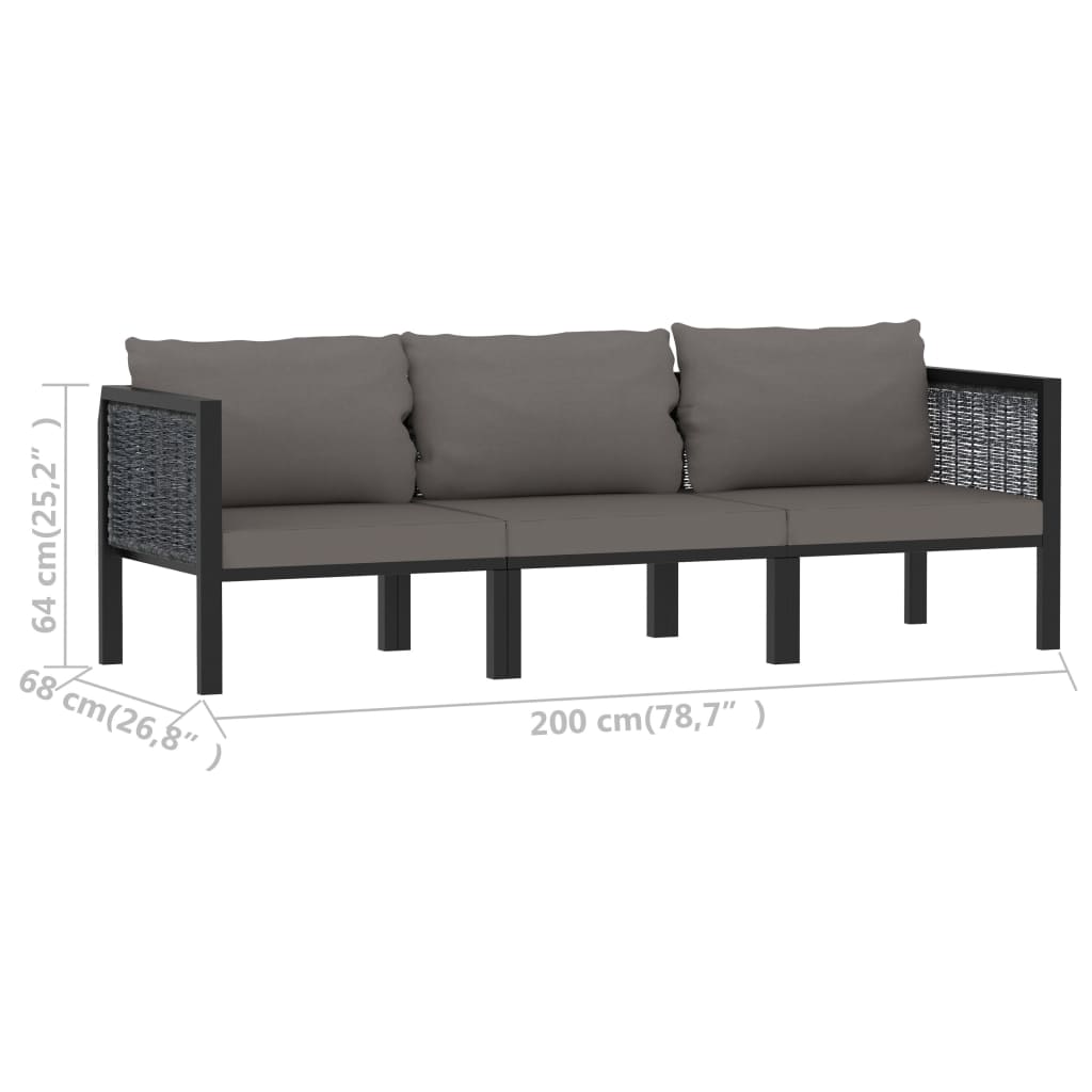 Divano a 3 Posti con Cuscini Antracite in Polyrattan | homemem39