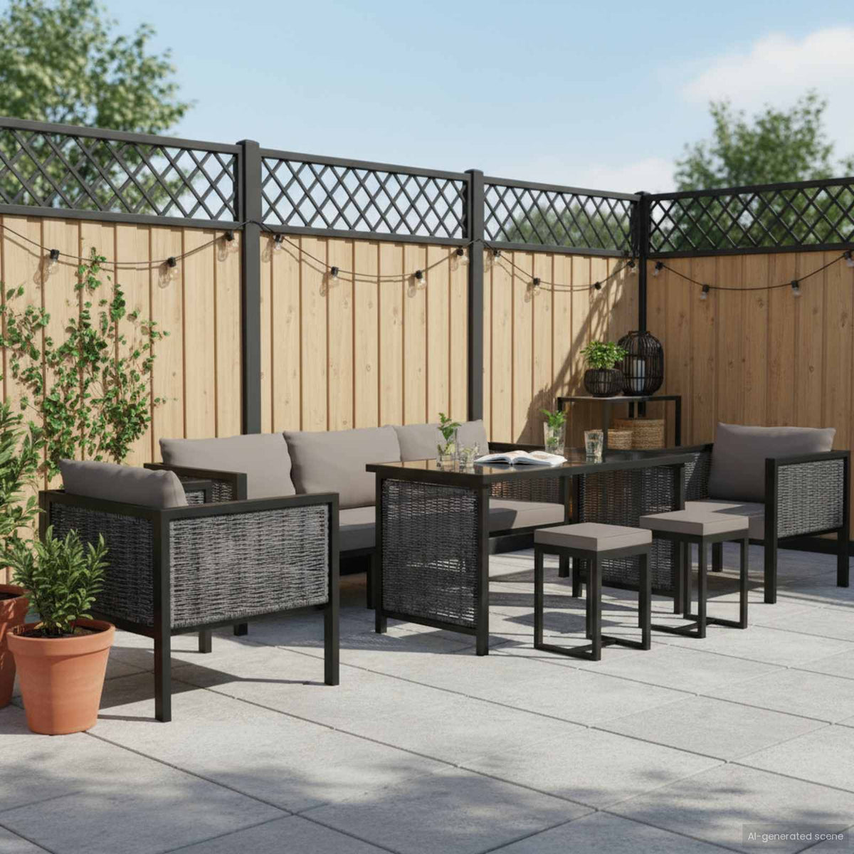 Set Divani da Giardino 8 pz con Cuscini in Polyrattan Antracite