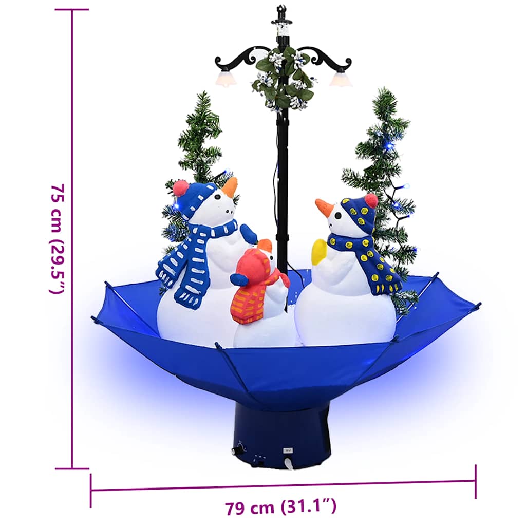 Albero di Natale con Nevicata e Base ad Ombrello Blu 75 cm PVC