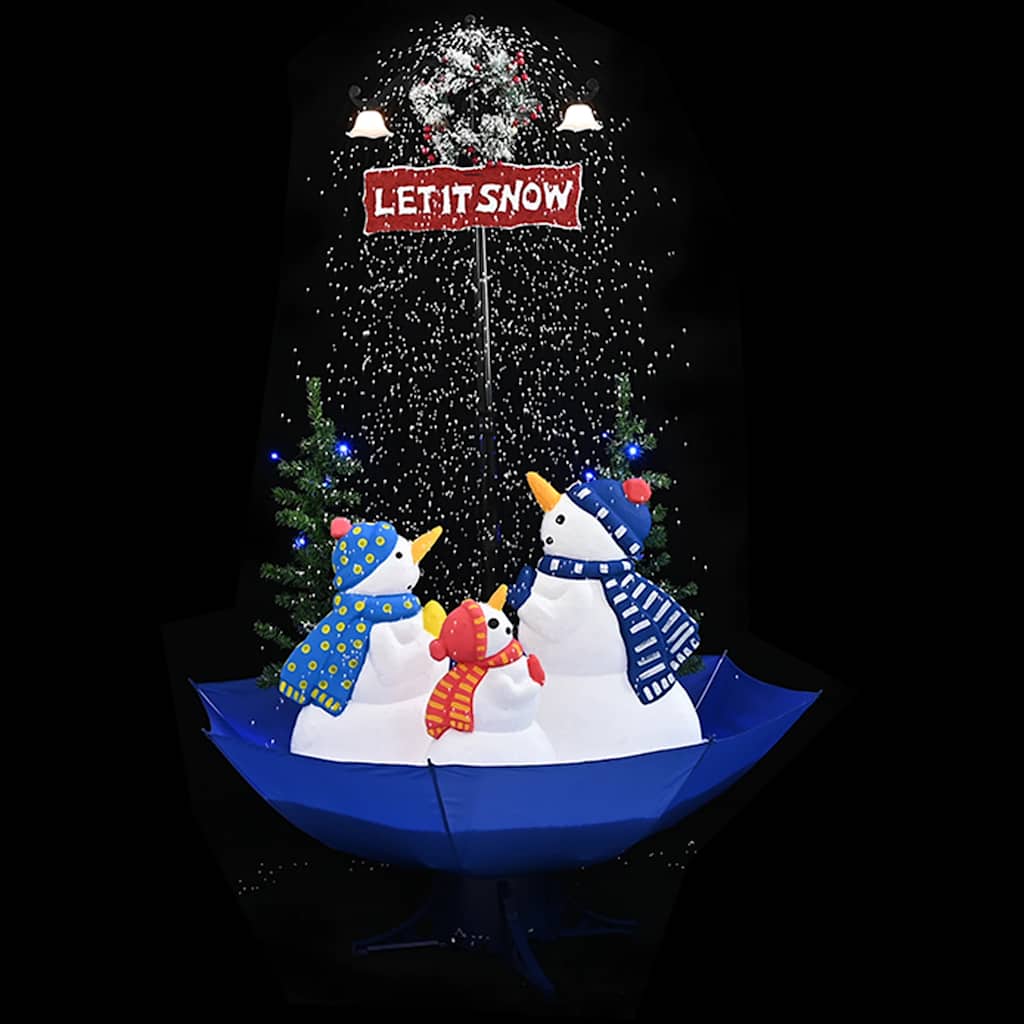 Albero di Natale con Nevicata e Base ad Ombrello Blu 170 cm PVC | homemem39