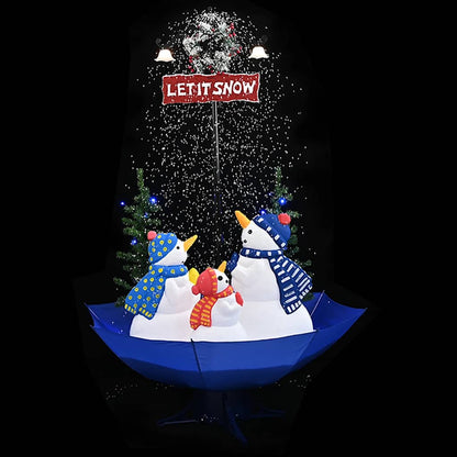 Albero di Natale con Nevicata e Base ad Ombrello Blu 170 cm PVC | homemem39