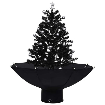 Albero di Natale con Nevicata e Base ad Ombrello Nero 75 cm PVC
