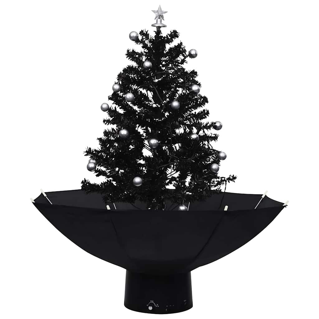 Albero di Natale con Nevicata e Base ad Ombrello Nero 75 cm PVC