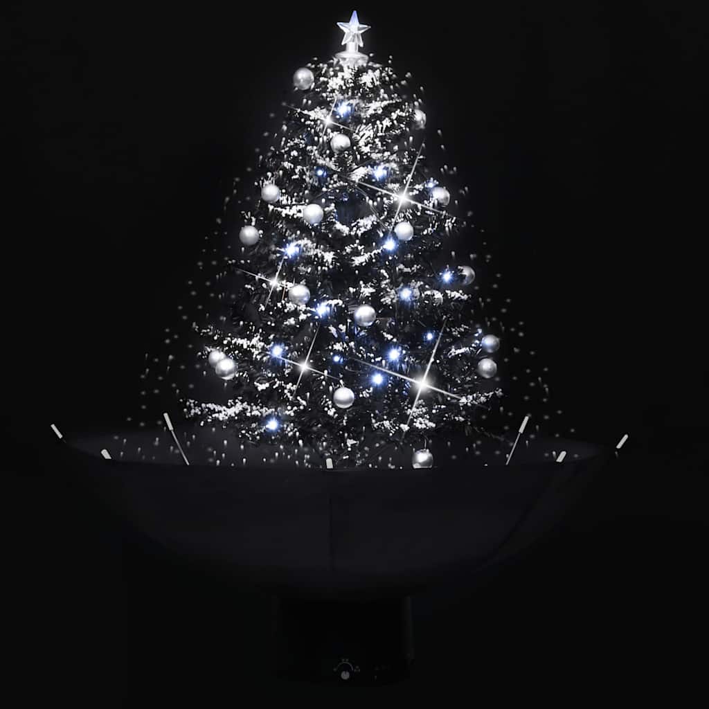 Albero di Natale con Nevicata e Base ad Ombrello Nero 75 cm PVC