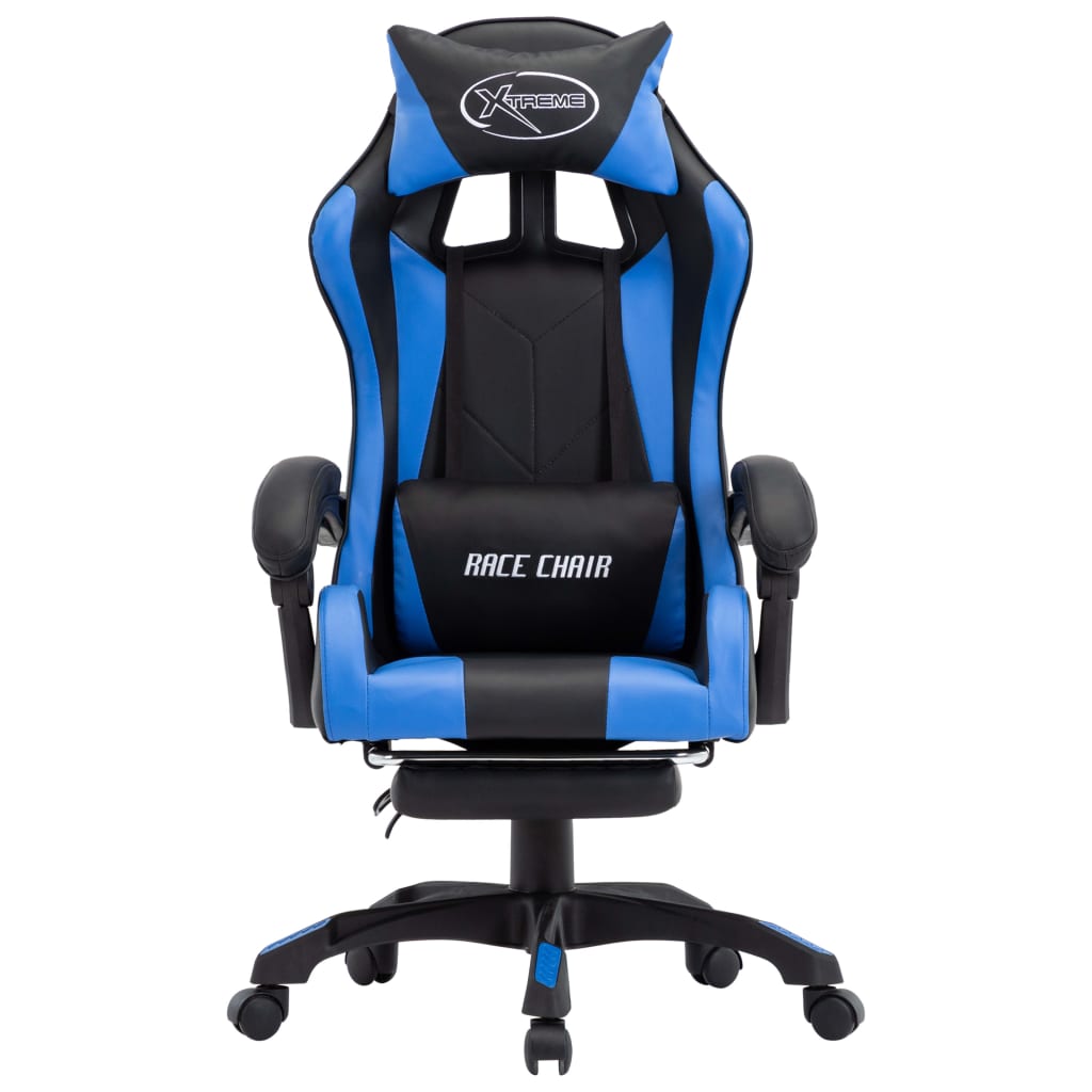 Sedia da Gaming con Poggiapiedi Blu e Nera in Similpelle - homemem39