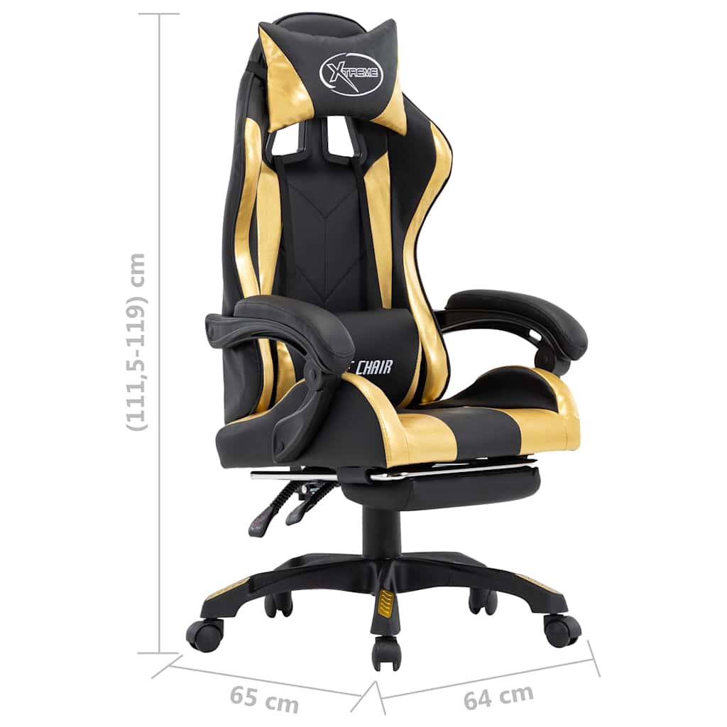Sedia da Gaming con Poggiapiedi Oro e Nera in Similpelle