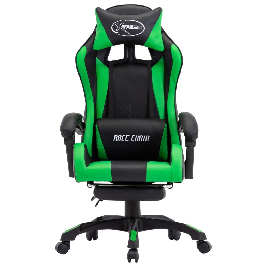 Sedia da Gaming con Poggiapiedi Verde e Nera in Similpelle - homemem39