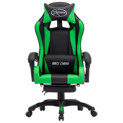 Sedia da Gaming con Poggiapiedi Verde e Nera in Similpelle - homemem39