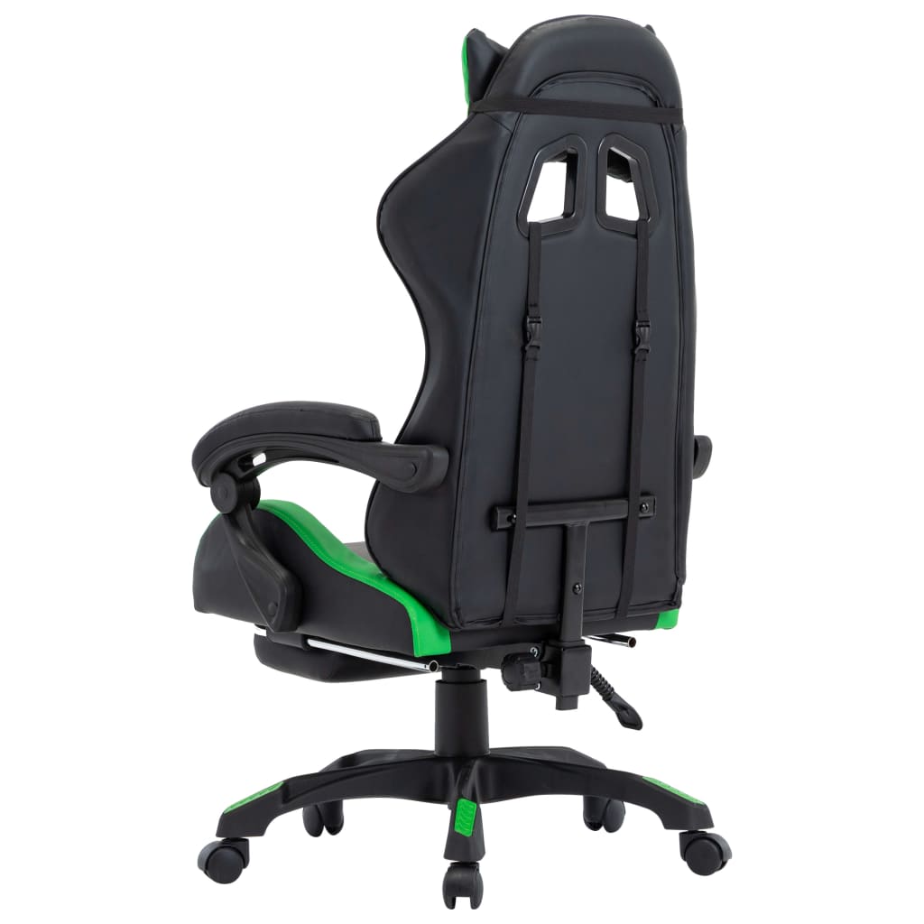 Sedia da Gaming con Poggiapiedi Verde e Nera in Similpelle - homemem39