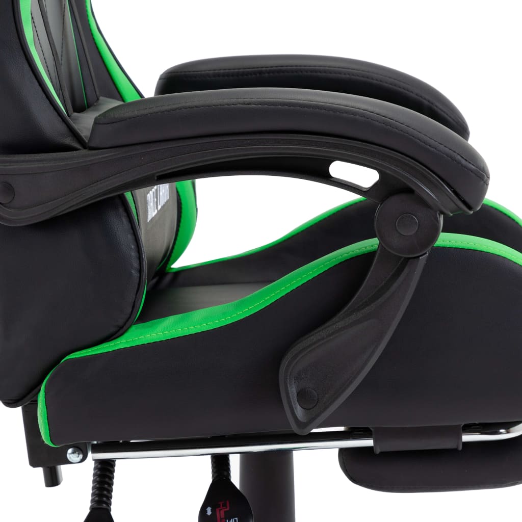 Sedia da Gaming con Poggiapiedi Verde e Nera in Similpelle - homemem39