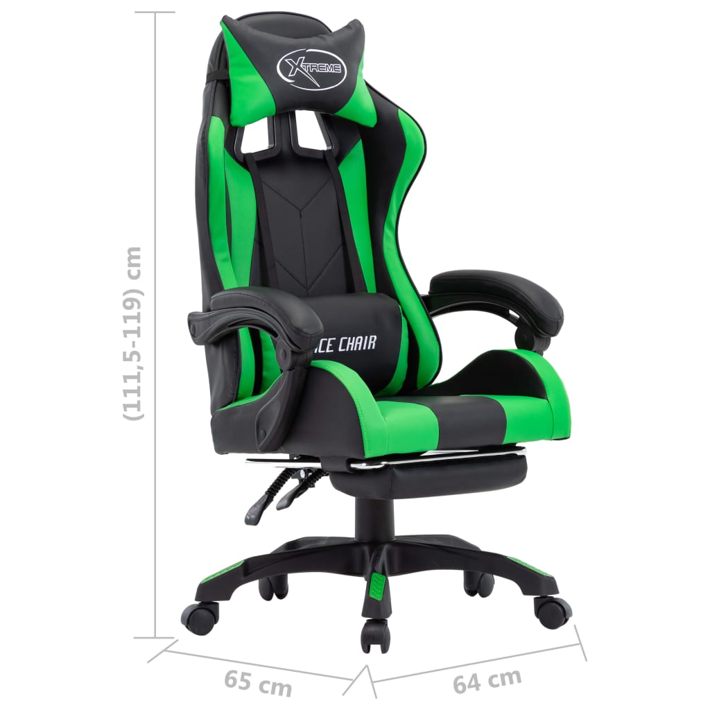 Sedia da Gaming con Poggiapiedi Verde e Nera in Similpelle | homemem39