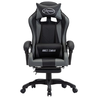 Sedia da Gaming con Poggiapiedi Grigia e Nera in Similpelle | homemem39